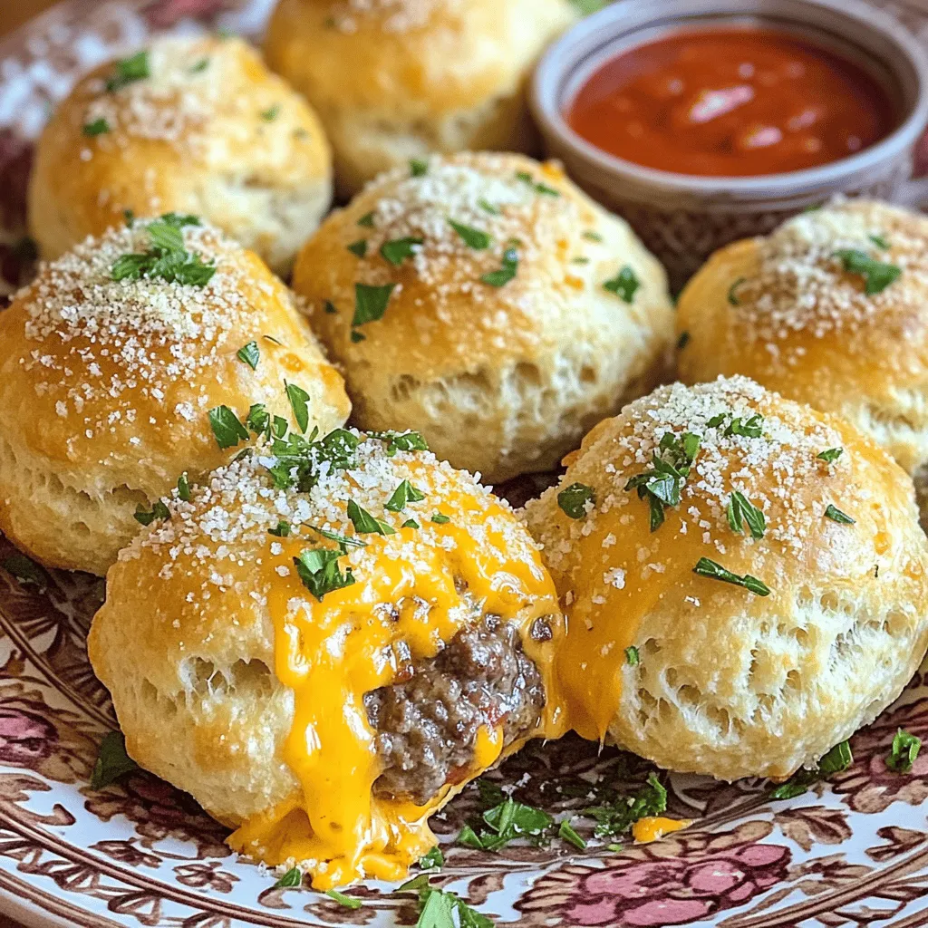 Garlic Parmesan cheeseburger bombs are a fun twist on classic flavors. They are small, tasty bites that combine juicy meatballs and cheesy goodness. You wrap these in biscuit dough and bake them until golden. Each bite bursts with flavor, making them great for any gathering.