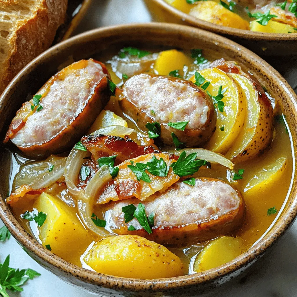 To make a warm bowl of Dublin coddle, you need a few key ingredients. First, you want to use a pound of pork sausages. Irish bangers are the best choice. They are juicy and full of flavor. Next, you will need four slices of bacon, chopped into small pieces. This will add a nice, smoky taste to the dish.