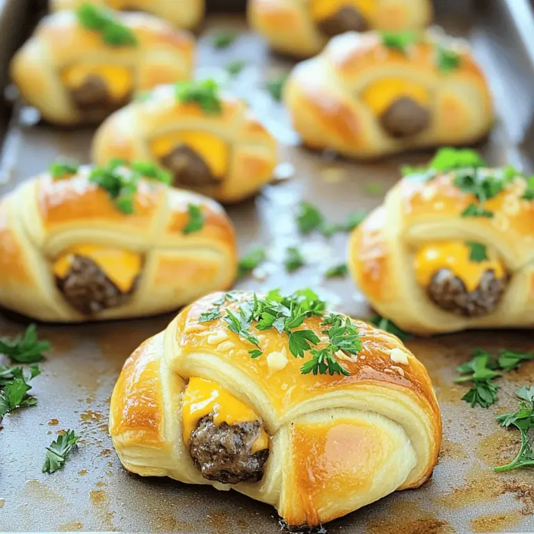 Garlic Parmesan cheeseburger bombs are delicious snacks that combine savory flavors with fun. They are small, dough-wrapped balls filled with a tasty beef mixture. Each bite gives you a burst of cheesy goodness and garlic flavor.