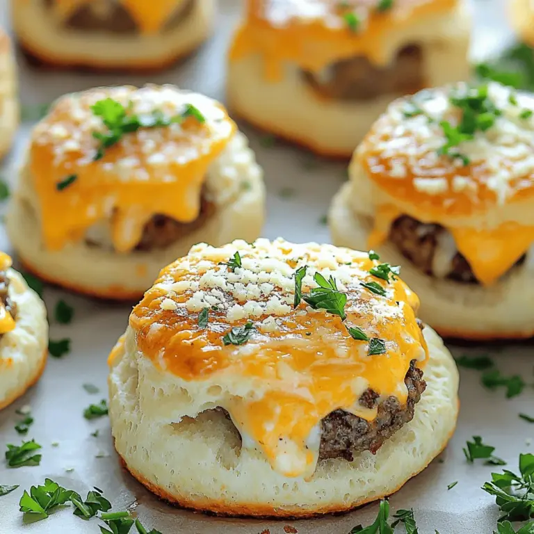 Garlic Parmesan cheeseburger bombs are tasty bites filled with beef and cheese. They use simple ingredients and are super easy to make. You start with ground beef, add spices, and mix it all up. Then, you wrap the meatballs in biscuit dough. Once baked, they turn golden and crispy.