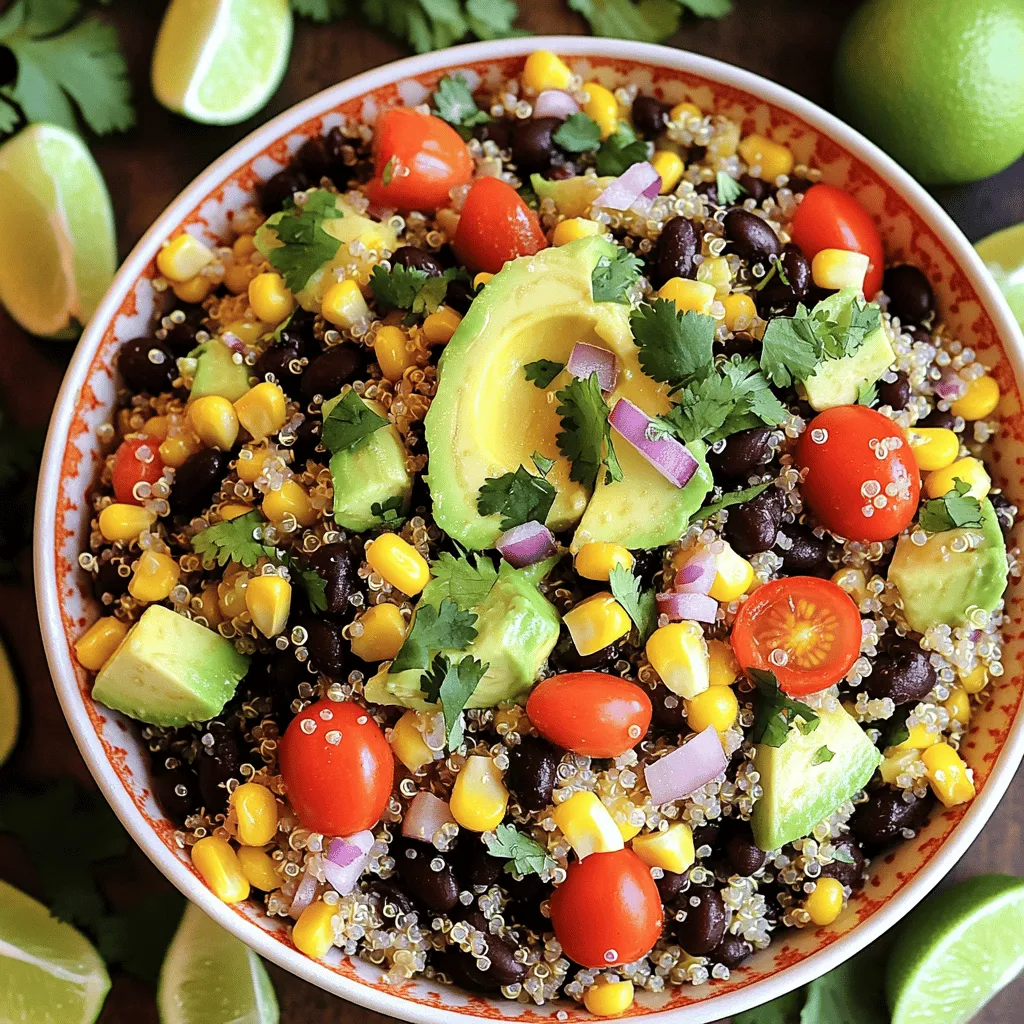 To make a great Fiesta Bowl, you need fresh and bright ingredients. Start with quinoa. It cooks up fluffy and has a nutty taste. Use vegetable broth for added flavor instead of water. This makes your bowl richer and more savory.