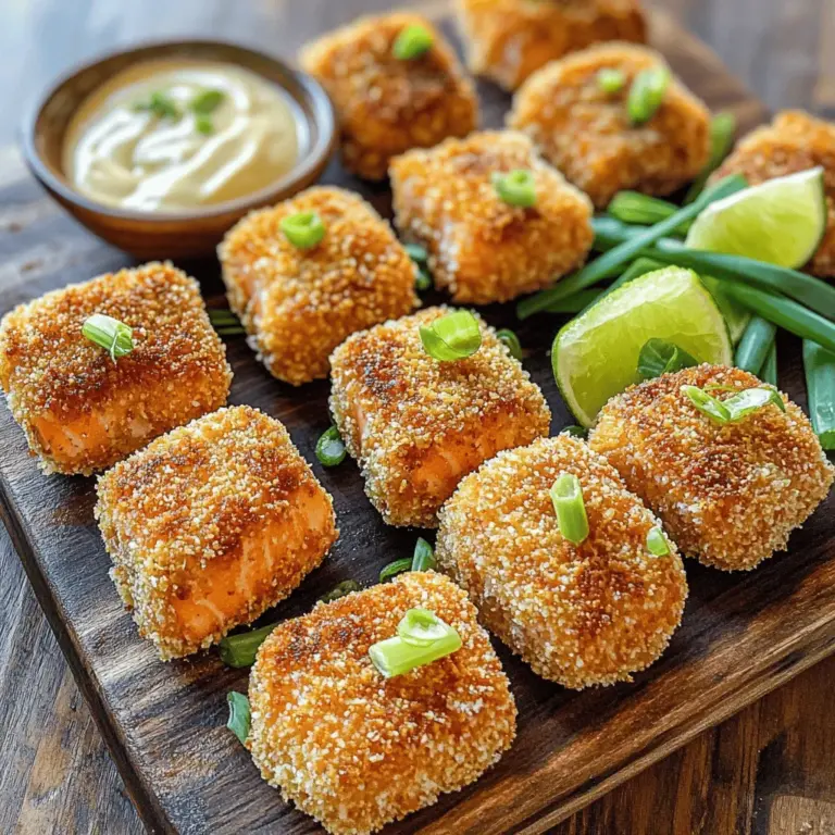 To make crispy bang bang salmon bites, you need fresh salmon, panko breadcrumbs, and some spices. The salmon should be skinless and boneless. You can cut it into bite-sized pieces for easy cooking. These salmon bites are both tasty and simple.
