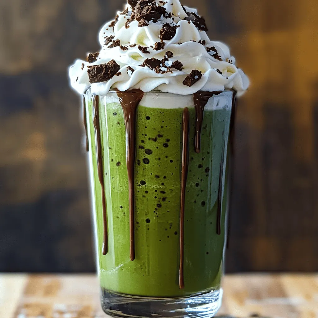 To make a Cookies & Cream Matcha Frappe, you need some key matcha frappe ingredients. The base includes one cup of milk, either dairy or non-dairy. Next, you will need two tablespoons of matcha powder, which gives the drink its vibrant green color and unique flavor. Ice cubes are essential for that chilled texture, so grab about one cup.