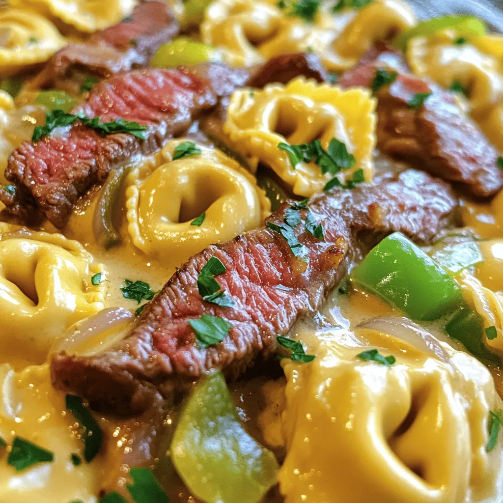 To make cheesesteak tortellini, you need some key ingredients. First, you want cheese tortellini. You can use fresh or frozen. Both work well in this dish. Next, ribeye steak is the best choice for the cheesesteak flavor. It has great marbling and taste.