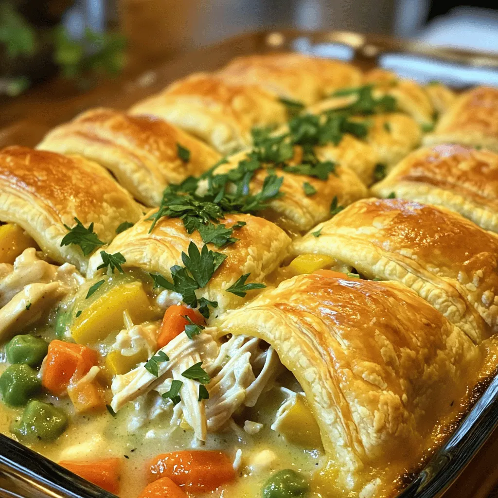 The main ingredients in chicken pot pie are simple and tasty. You need cooked chicken, frozen mixed vegetables, and creamy soup. For this recipe, I use two cups of shredded chicken. This gives you a good protein base. I like to use rotisserie chicken for its flavor and ease.