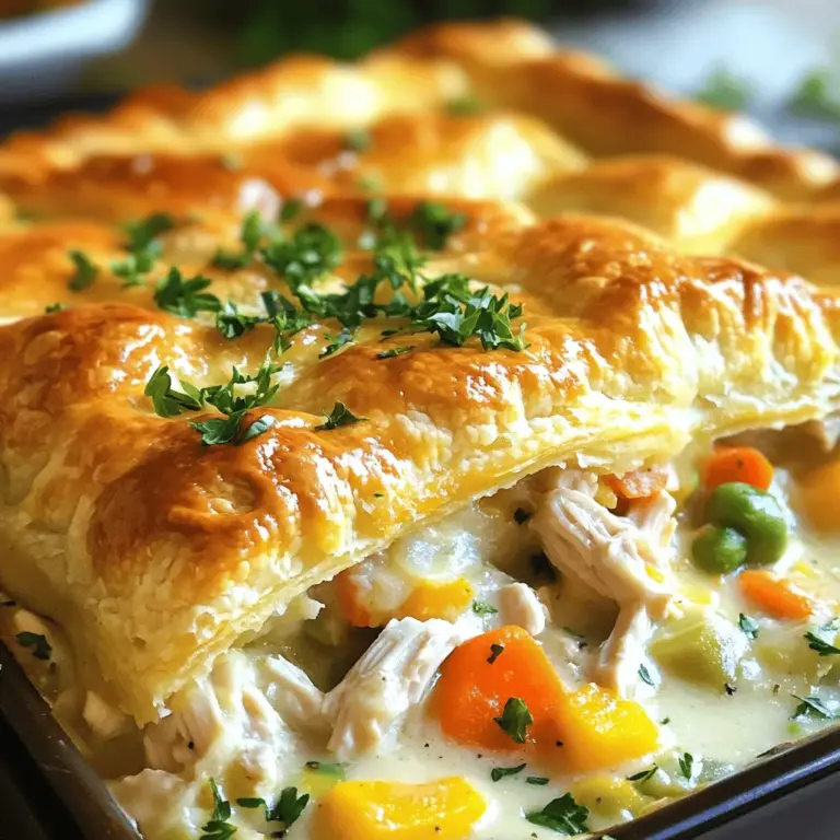 The main ingredients in chicken pot pie are simple and tasty. You need cooked chicken, frozen mixed vegetables, and creamy soup. For this recipe, I use two cups of shredded chicken. This gives you a good protein base. I like to use rotisserie chicken for its flavor and ease.