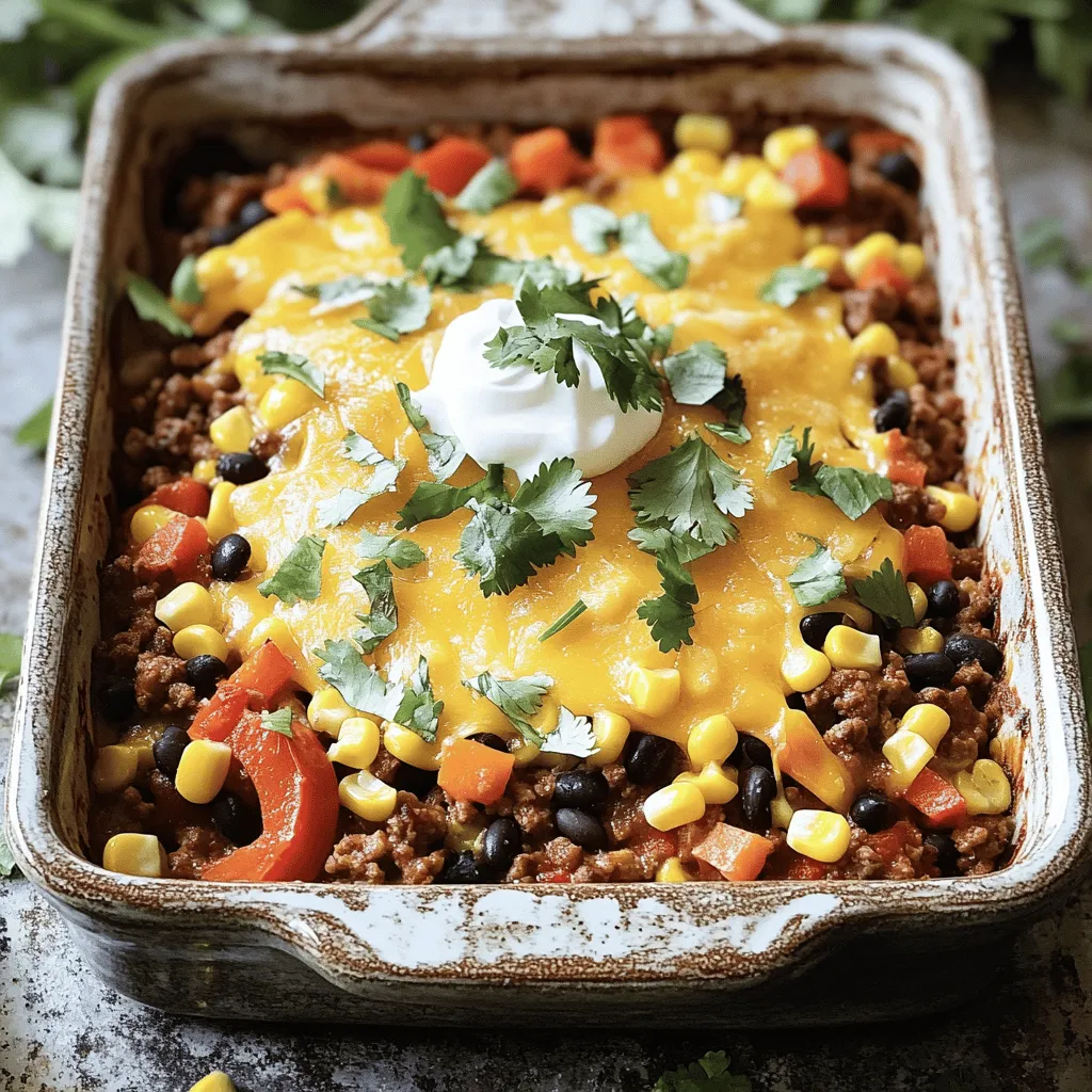 To make a great Beefy Cattle Drive Casserole, you need some key ingredients. The base ingredients are ground beef, onion, and garlic. These give your dish a strong and tasty start. You will also need diced carrots and bell peppers for some crunch.