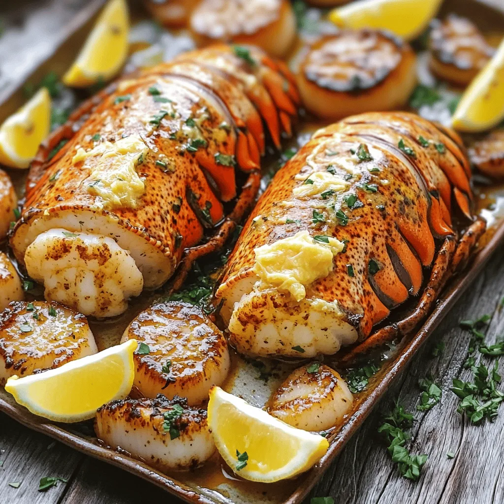 To create a memorable garlic butter lobster tail and scallops feast, you need a few key ingredients. Here’s what to gather: