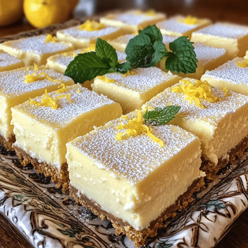 Lemon cheesecake squares are a bright and creamy dessert. They blend the rich taste of cheesecake with the zesty kick of lemon. This combination creates a treat that is both rich and refreshing. People love them for their balance of sweet and tart. The creamy lemon cheesecake melts in your mouth, while the crust adds a nice crunch.