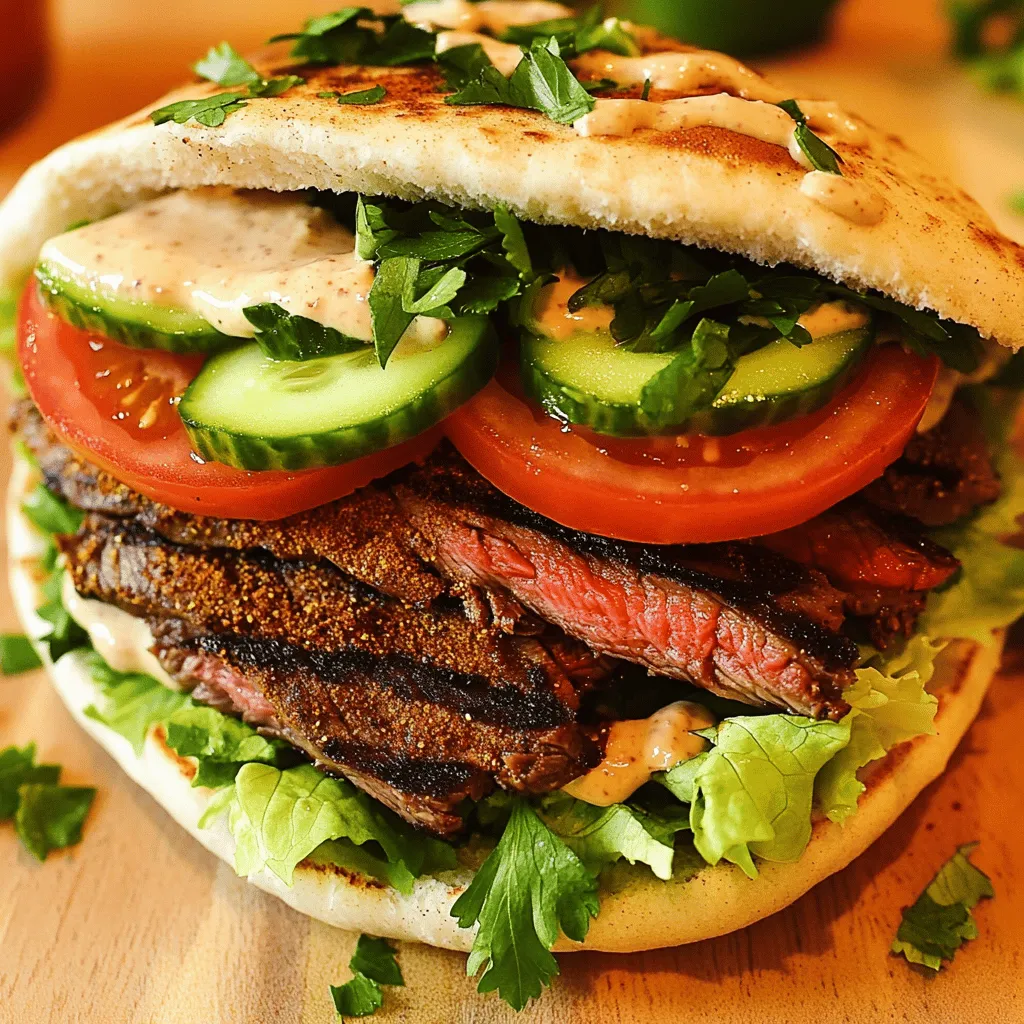 To make a great Beef Shawarma Supreme Sandwich, you need fresh and tasty ingredients. The main meat is beef flank steak. This cut is perfect because it is lean and tender. You want to slice it thinly to help it cook fast.