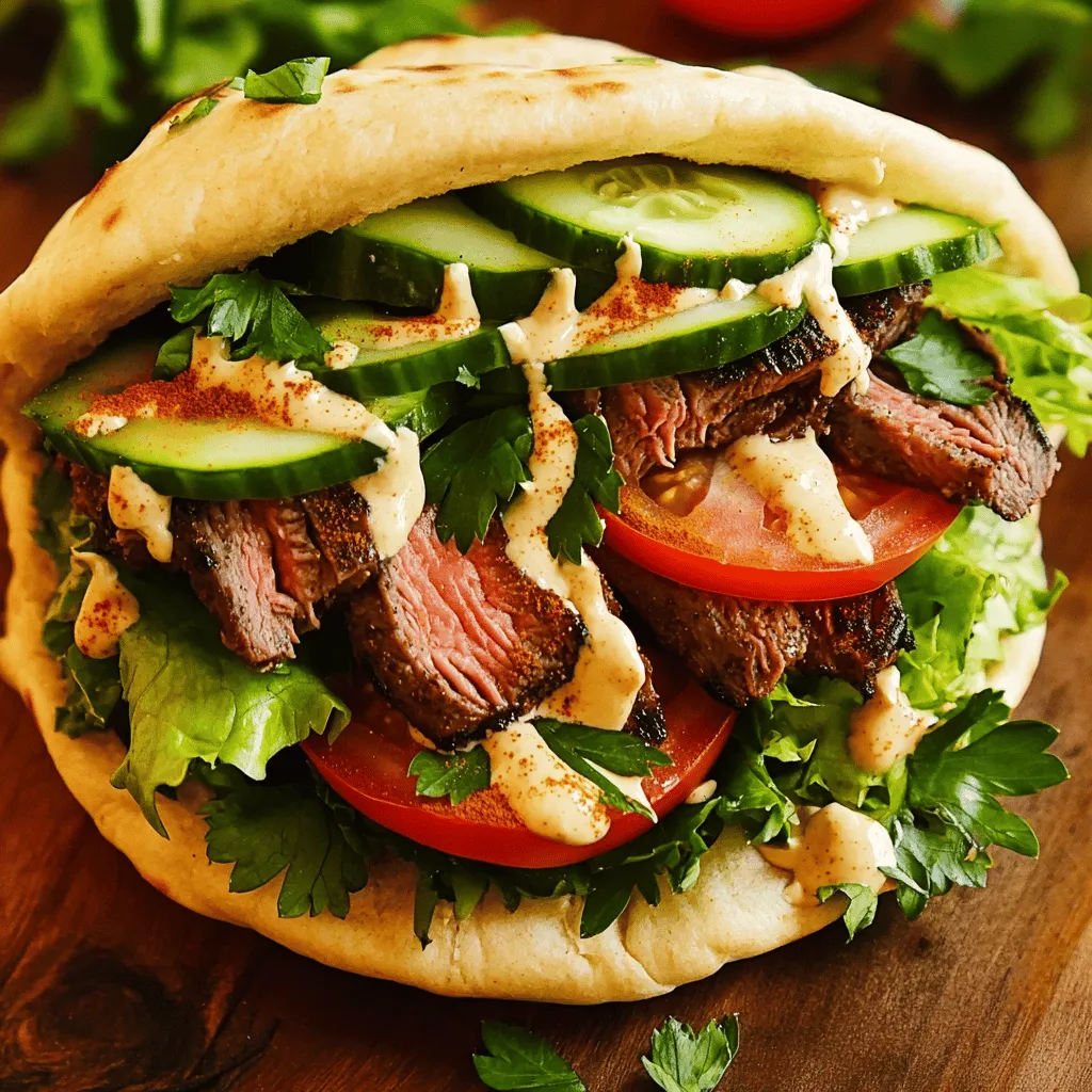To make a great Beef Shawarma Supreme Sandwich, you need fresh and tasty ingredients. The main meat is beef flank steak. This cut is perfect because it is lean and tender. You want to slice it thinly to help it cook fast.