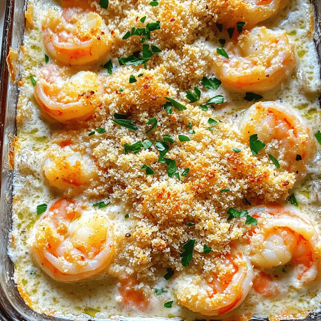To make a great garlic shrimp gratin, you need some key ingredients. Start with 1 pound of large shrimp, peeled and deveined. This shrimp gives the dish a fresh taste. You will also need 4 cloves of minced garlic. Garlic adds depth and flavor to the dish.