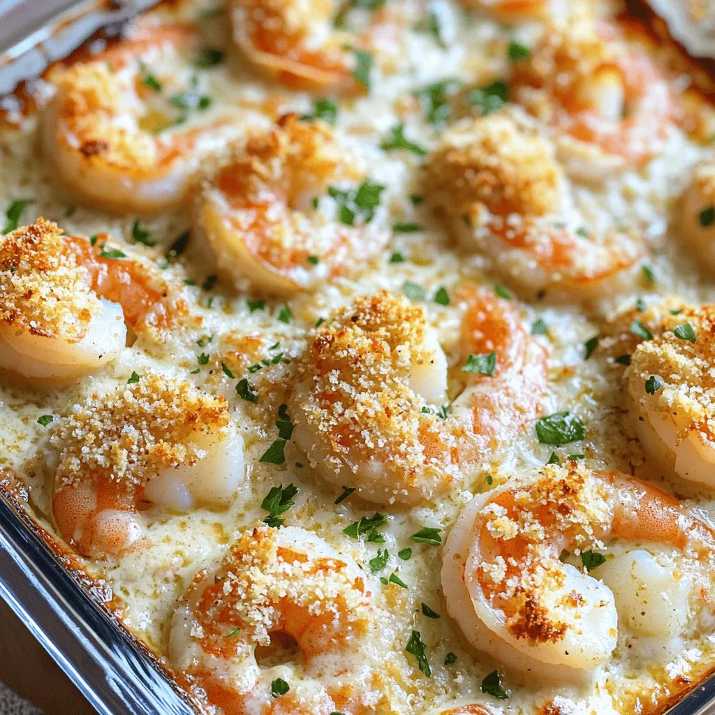 To make a great garlic shrimp gratin, you need some key ingredients. Start with 1 pound of large shrimp, peeled and deveined. This shrimp gives the dish a fresh taste. You will also need 4 cloves of minced garlic. Garlic adds depth and flavor to the dish.