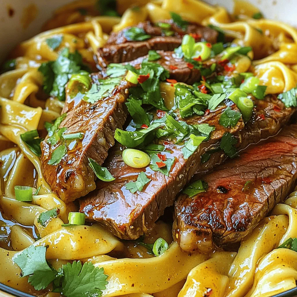 To make Garlic Butter Steak Lightning Noodles, you need a few key ingredients. The star of the show is the flank steak. This cut is tender and cooks quickly, making it perfect for this dish. You also need egg noodles. These noodles soak up the garlic butter sauce well.