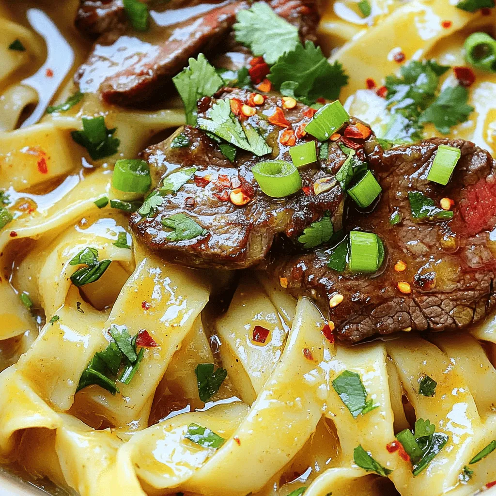 To make Garlic Butter Steak Lightning Noodles, you need a few key ingredients. The star of the show is the flank steak. This cut is tender and cooks quickly, making it perfect for this dish. You also need egg noodles. These noodles soak up the garlic butter sauce well.