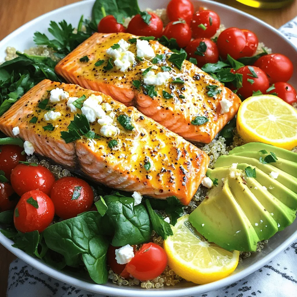 For the epic garlic-lemon salmon power bowl, you need fresh ingredients. Start with two salmon fillets, about six ounces each. This fish is rich in omega-3 fatty acids, making it a healthy choice. Next, gather three tablespoons of olive oil, which brings a lovely flavor and healthy fats.