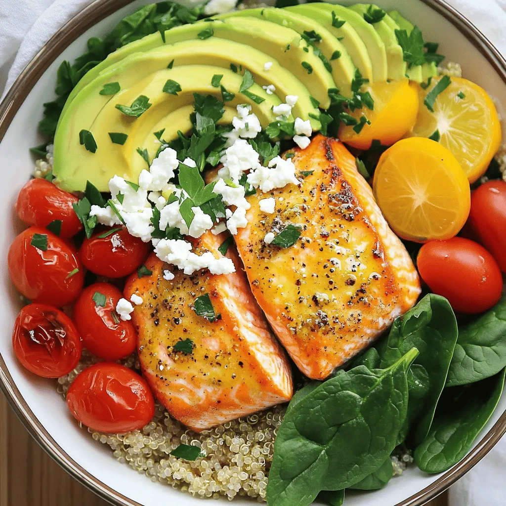 For the epic garlic-lemon salmon power bowl, you need fresh ingredients. Start with two salmon fillets, about six ounces each. This fish is rich in omega-3 fatty acids, making it a healthy choice. Next, gather three tablespoons of olive oil, which brings a lovely flavor and healthy fats.