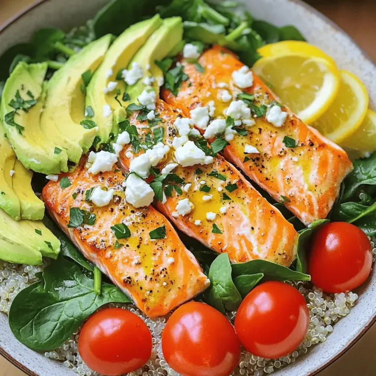 For the epic garlic-lemon salmon power bowl, you need fresh ingredients. Start with two salmon fillets, about six ounces each. This fish is rich in omega-3 fatty acids, making it a healthy choice. Next, gather three tablespoons of olive oil, which brings a lovely flavor and healthy fats.