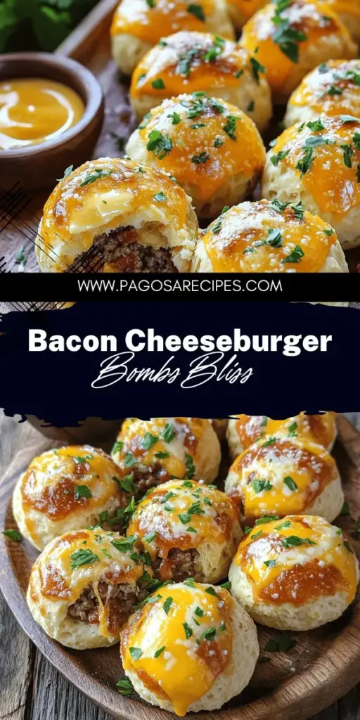 Satisfy your snack cravings with irresistible Garlic Parmesan Bacon Cheeseburger Bombs! These tasty treats combine juicy ground beef, crispy bacon, and creamy cheese all wrapped in buttery biscuit dough. Perfect for parties or a cozy night in, this recipe is easy to follow with tips for personalizing flavors to fit your taste. Don’t miss out—click through to explore the full recipe and impress your friends and family today!