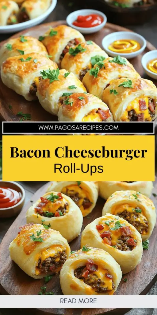 Satisfy your cravings with these irresistible Bacon Cheeseburger Roll-Ups! This delicious and easy snack combines all your favorite cheeseburger flavors in a delightful roll that everyone will love. Perfect for parties, game nights, or a cozy family dinner, these savory treats are quick to prepare and fully customizable. Click through for the full recipe and tips to make your next gathering a hit!