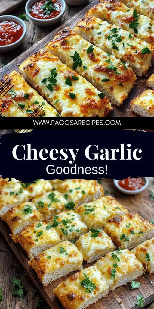 Elevate your snack game with this irresistible cheesy garlic bread recipe! Discover how easy it is to whip up this crowd-pleasing favorite with just a few simple ingredients like a crispy baguette, flavorful garlic, and gooey cheese. Get creative with toppings and customize your bread to match your taste. Dive into this mouthwatering recipe and impress your family and friends. Click through now for the full cheesy garlic bread recipe and indulge in the cheesy goodness!