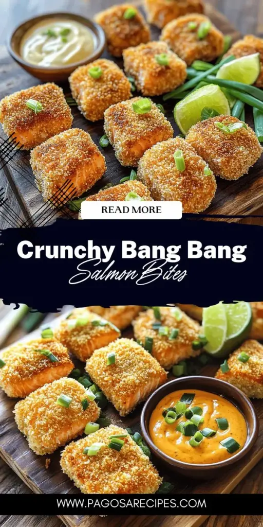 Satisfy your snack cravings with these Crispy Bang Bang Salmon Bites! This easy recipe features fresh salmon coated in crunchy panko breadcrumbs, perfectly paired with a spicy homemade bang bang sauce. Ideal for parties or a delicious solo treat, these bites are quick to whip up and hard to resist. Ready to impress? Click through to explore the full recipe and elevate your snacking game today!