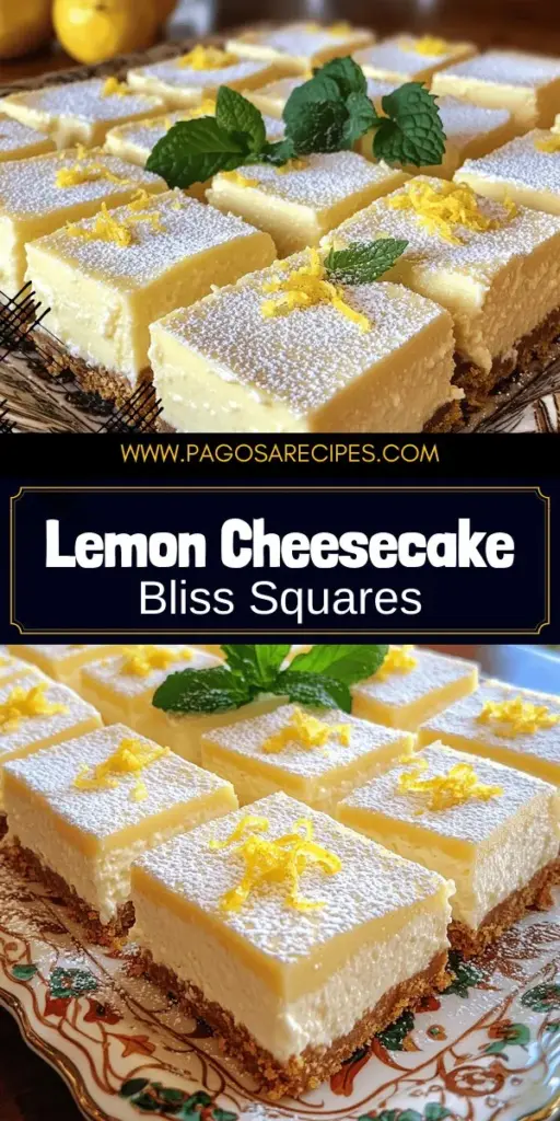 Indulge in the delightful creaminess of lemon cheesecake squares, a perfect blend of tart lemon and rich cheesecake! This easy recipe allows you to create a refreshing treat for any occasion, whether you're hosting a party or just craving something sweet. Learn about the key ingredients, tips for the perfect texture, and creative variations to try. Don’t miss out—click through to discover how to make these irresistible lemon cheesecake squares today!
