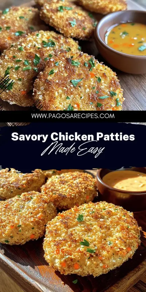 Satisfy your cravings with these savory chicken patties, also known as easy chicken cakes! This delicious recipe is filled with simple ingredients like ground chicken, breadcrumbs, and fresh veggies, making it perfect for any occasion. With cooking tips and healthy variations included, you can elevate your meals effortlessly. Discover how to create crispy, flavorful chicken patties that everyone will love. Click through to explore the full recipe and start cooking today!