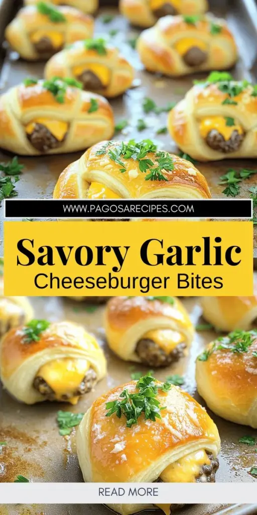 Satisfy your cravings with Garlic Parmesan Cheeseburger Bombs, the ultimate savory snack that's perfect for any gathering! These bite-sized delights feature juicy beef, melty cheese, and a rich garlic butter drizzle all wrapped in flaky pastry, making them a crowd-pleaser. Easy to make and even easier to enjoy, they are ideal for game days or movie nights. Click to discover the full recipe and wow your friends and family with this delicious treat!