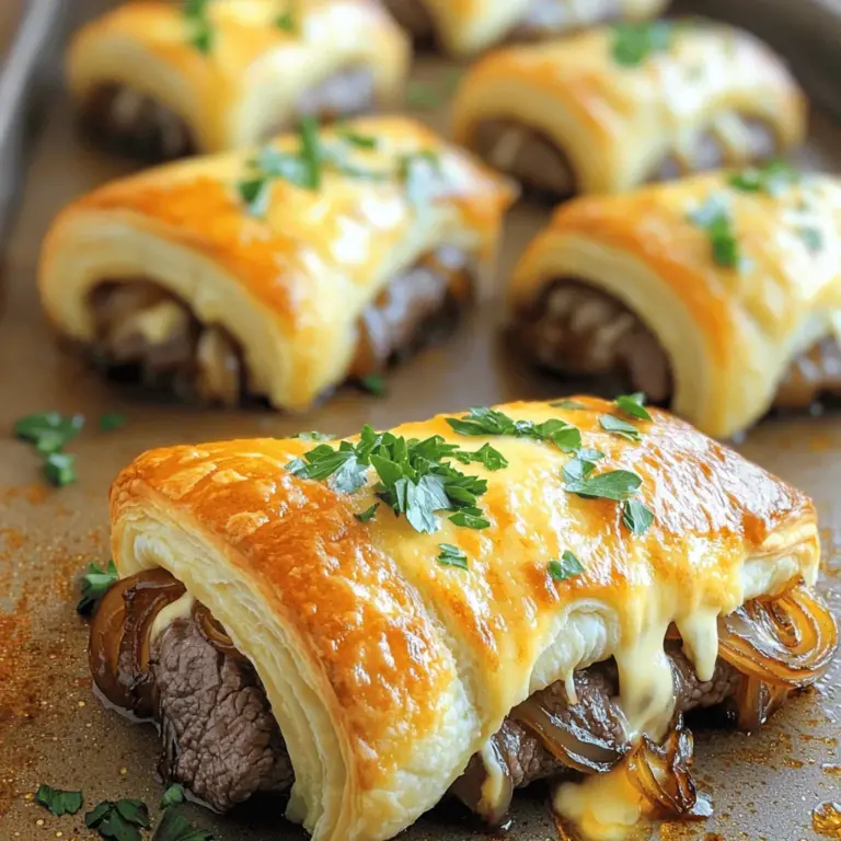French Onion Beef Roll-Ups are a tasty mix of beef, cheese, and caramelized onions. They roll up in crescent dough, making a fun, savory snack. The blend of flavors creates a rich bite that everyone loves.