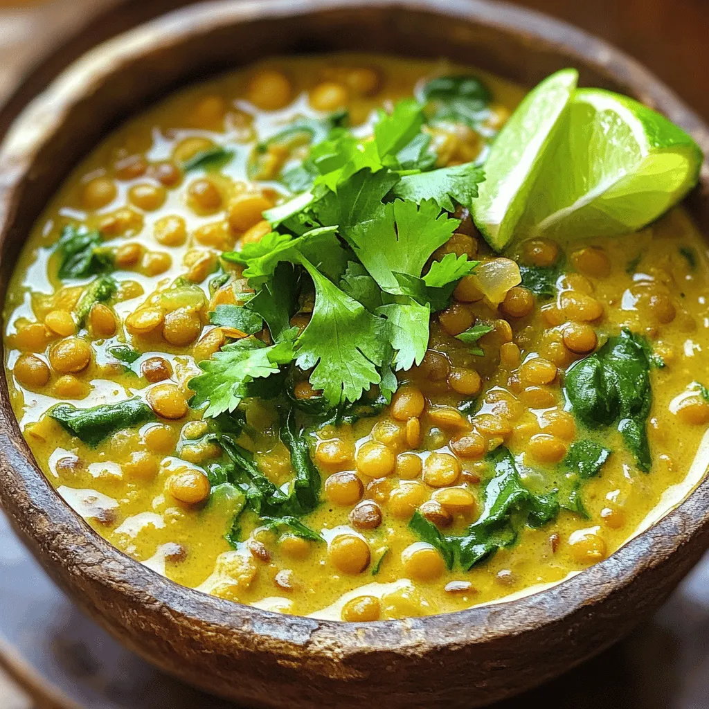 To create a rich and tasty creamy coconut curry lentil soup, you need a few key ingredients. The main star is lentils. I prefer using green or brown lentils. They hold their shape well and add a nice texture. You will also need coconut oil, which gives a lovely base flavor.