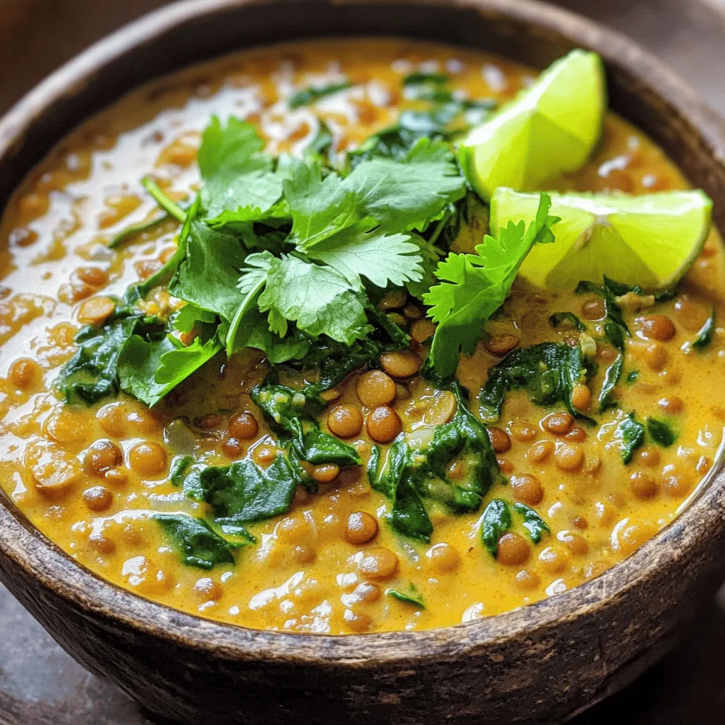 To create a rich and tasty creamy coconut curry lentil soup, you need a few key ingredients. The main star is lentils. I prefer using green or brown lentils. They hold their shape well and add a nice texture. You will also need coconut oil, which gives a lovely base flavor.