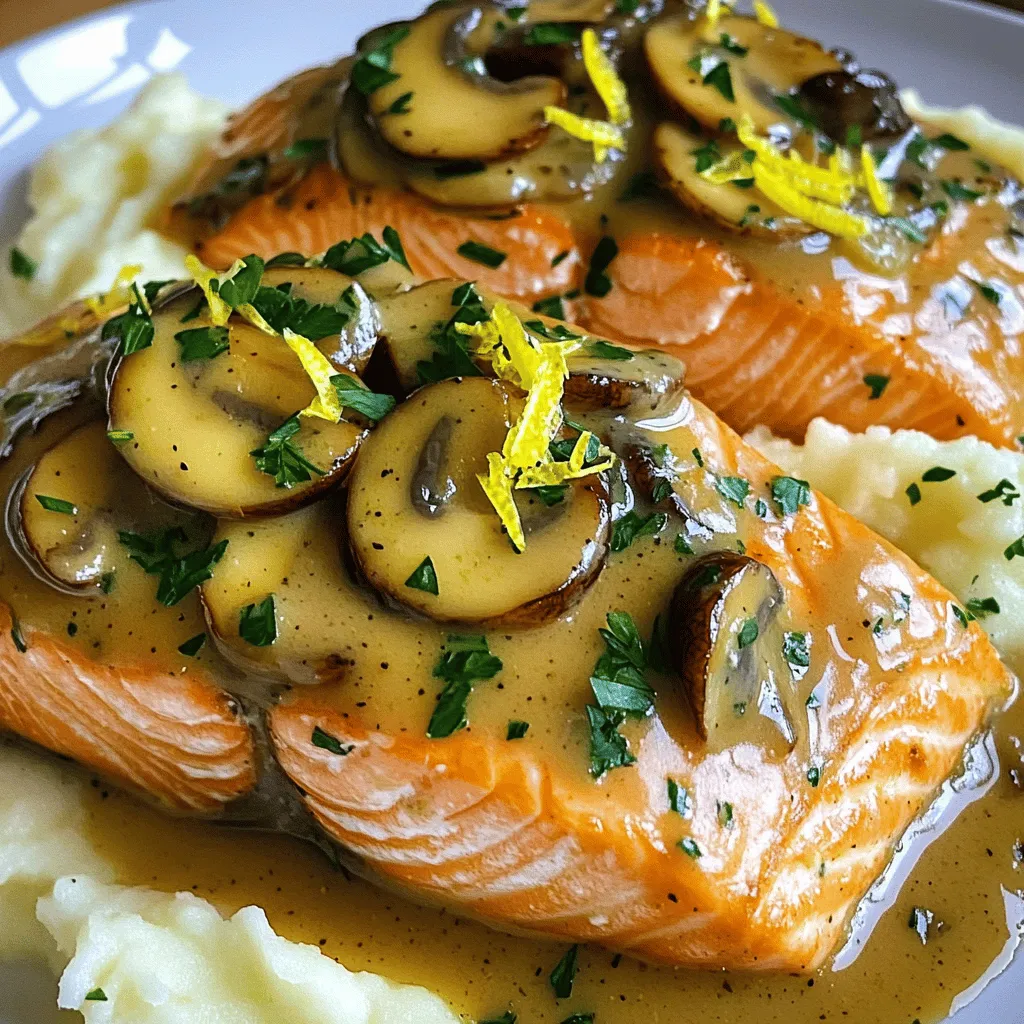 Using the right ingredients makes a big difference. For my creamy garlic mushroom salmon recipe, you need a few key items. First, you need two salmon fillets. Fresh salmon tastes best and cooks evenly. Next, grab one cup of sliced mushrooms. Cremini or button mushrooms work well here. They add a rich, earthy flavor.