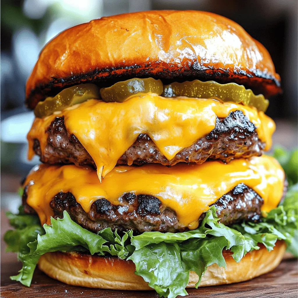 To make a double cheesy smash burger, you need a few key ingredients. Start with 1 lb of ground beef, using an 80/20 blend. This fat ratio gives the burger flavor and juiciness. Next, you’ll want 4 slices of American cheese and 4 slices of sharp cheddar cheese. This cheese combo melts well and adds rich flavor.