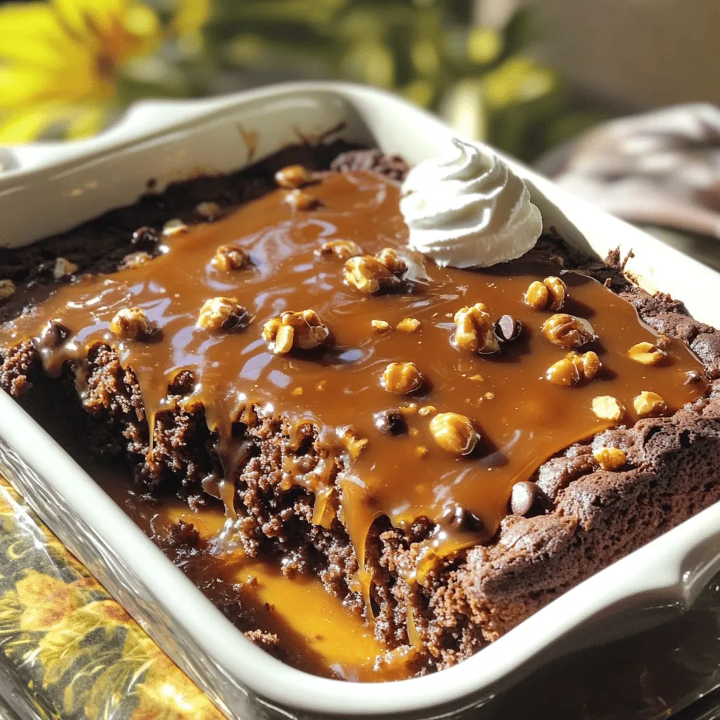 The chocolate caramel dump cake is a simple delight. To start, you need a few basic items. First, grab a box of chocolate cake mix. This will be the base of your cake. You also need cocoa powder to boost that rich chocolate flavor. Next, have some vegetable oil on hand. It helps keep the cake moist.