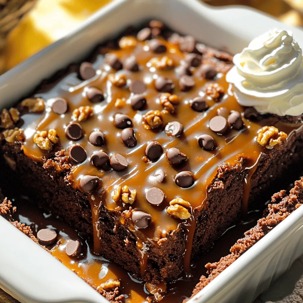 The chocolate caramel dump cake is a simple delight. To start, you need a few basic items. First, grab a box of chocolate cake mix. This will be the base of your cake. You also need cocoa powder to boost that rich chocolate flavor. Next, have some vegetable oil on hand. It helps keep the cake moist.