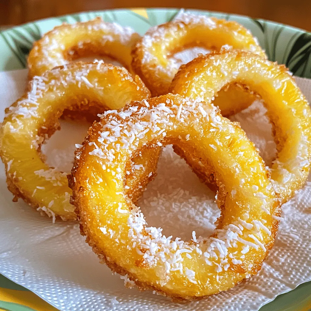To make fried pineapple rings, you need a few key ingredients. The most important one is a fresh ripe pineapple. Look for one that is sweet and fragrant. You will also need all-purpose flour, baking powder, cinnamon, nutmeg, and water.