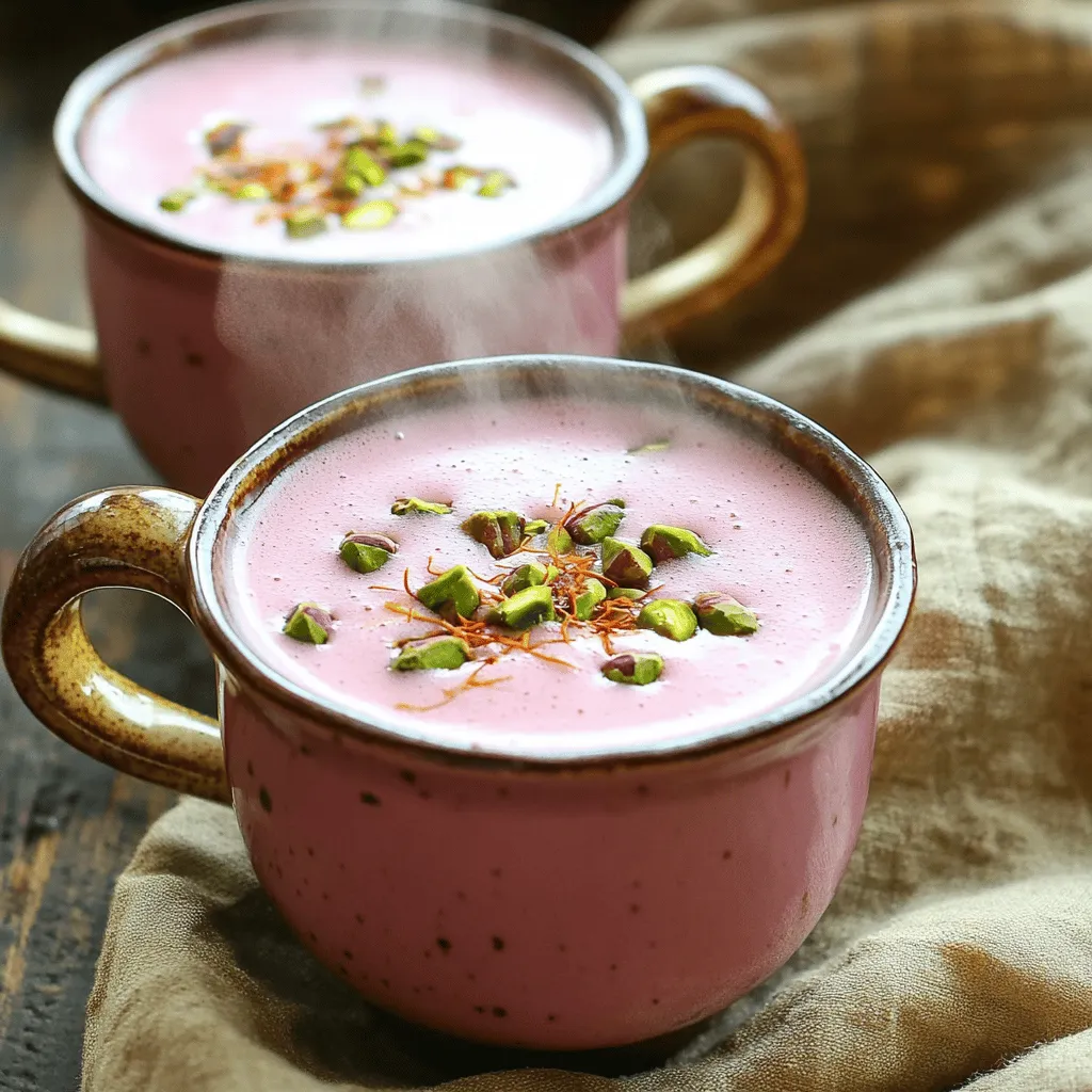 To make Kashmiri Pink Chai, you need specific ingredients. The essential ones include four cups of water and two tablespoons of green tea leaves. The baking soda, just half a teaspoon, helps develop the unique pink color. You also need two cups of whole milk, or almond milk if you prefer a vegan option.