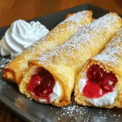 Cherry cheesecake egg rolls are a fun twist on classic cheesecake. They are crispy, sweet, and filled with creamy goodness. These treats combine the rich taste of cheesecake with the crunch of fried dough. You can enjoy them as a unique dessert or a fun snack.