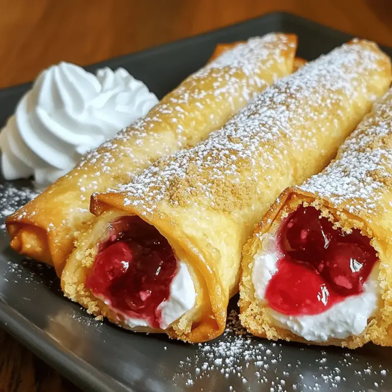 Cherry cheesecake egg rolls are a fun twist on classic cheesecake. They are crispy, sweet, and filled with creamy goodness. These treats combine the rich taste of cheesecake with the crunch of fried dough. You can enjoy them as a unique dessert or a fun snack.