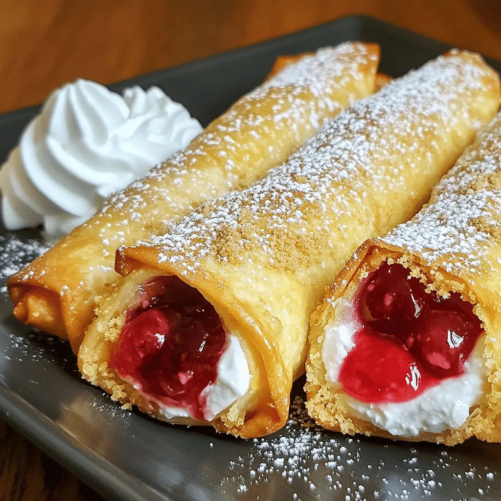 Cherry cheesecake egg rolls are a fun twist on classic cheesecake. They are crispy, sweet, and filled with creamy goodness. These treats combine the rich taste of cheesecake with the crunch of fried dough. You can enjoy them as a unique dessert or a fun snack.