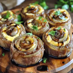 To make French onion steak pinwheels, you need a few key ingredients. First, use 1 pound of flank steak. This cut works well because it’s tender when cooked right. Next, you need one large onion. Slice it thin for even cooking. Olive oil helps caramelize the onions, giving them a sweet flavor.