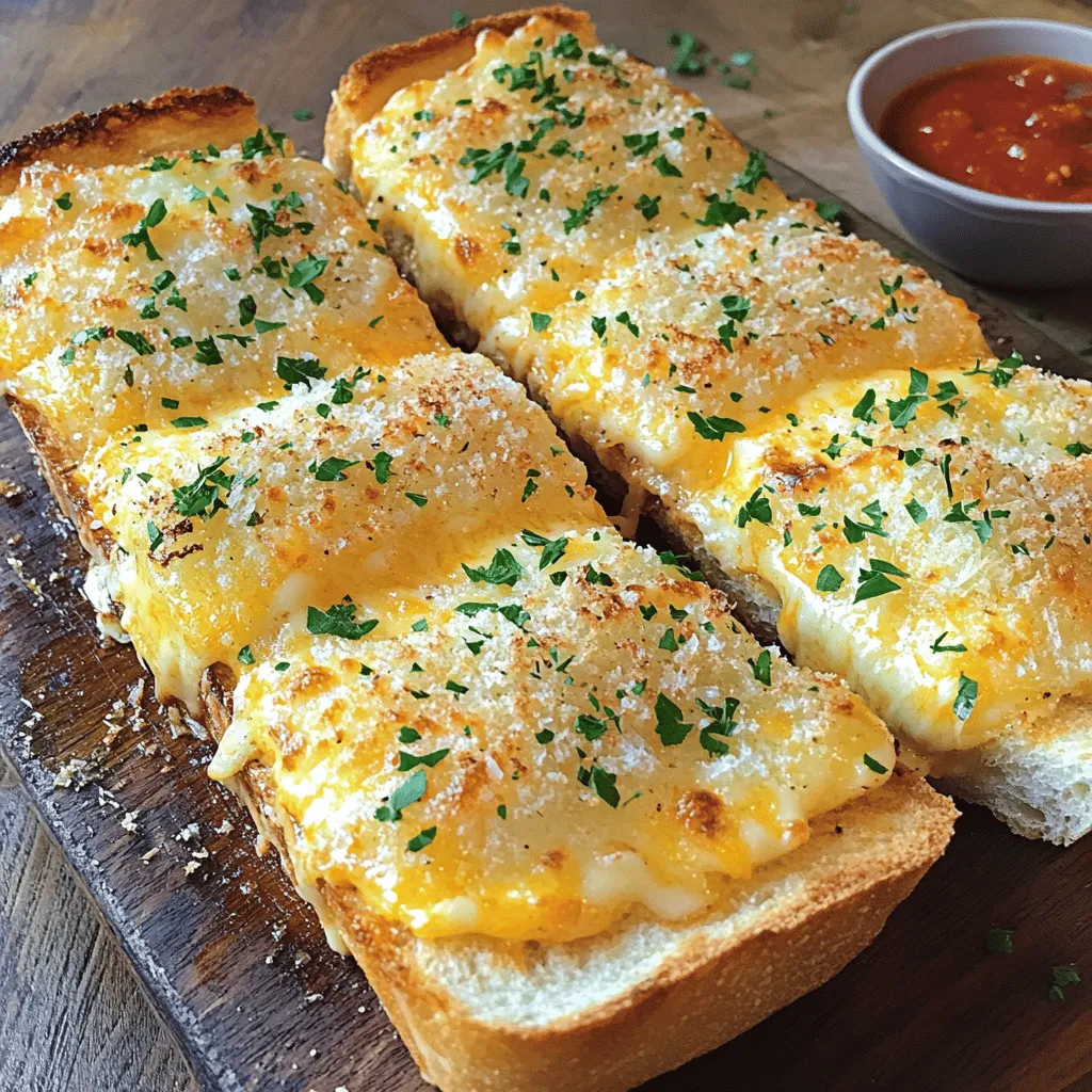 For a cheesy garlic bread recipe, you need a few key ingredients. The main star is a large loaf of crusty French bread. This bread gives you the perfect base. Next, you will need shredded mozzarella cheese and cheddar cheese. These cheeses melt well and add great flavor.