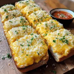 For a cheesy garlic bread recipe, you need a few key ingredients. The main star is a large loaf of crusty French bread. This bread gives you the perfect base. Next, you will need shredded mozzarella cheese and cheddar cheese. These cheeses melt well and add great flavor.