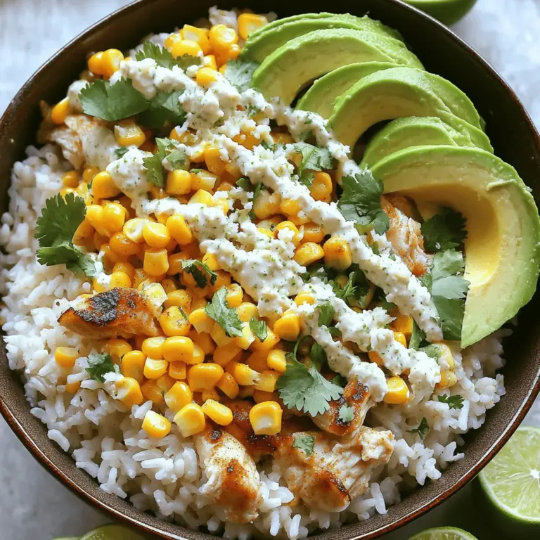 To make a street corn chicken rice bowl, you need a few key ingredients. First, choose your rice. I love using jasmine rice for its fluffy texture and nice aroma. It pairs well with the other flavors in this dish.