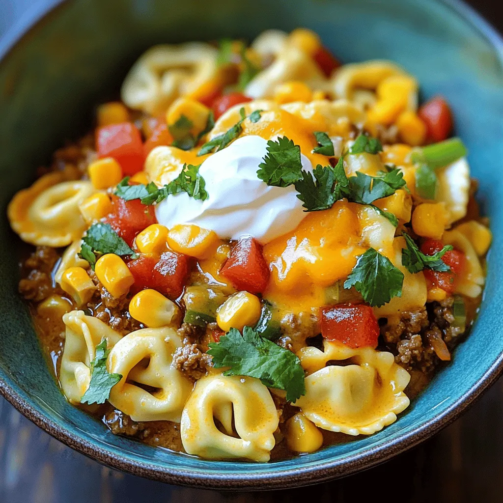 To make Taco Tortellini, you need a few simple steps. First, gather your ingredients. For this taco tortellini recipe, you'll need cheese tortellini, ground beef or turkey, onion, garlic, bell pepper, diced tomatoes, black beans, corn, taco seasoning, chicken broth, cheddar cheese, and cilantro. Each item adds its own special touch to this dish.
