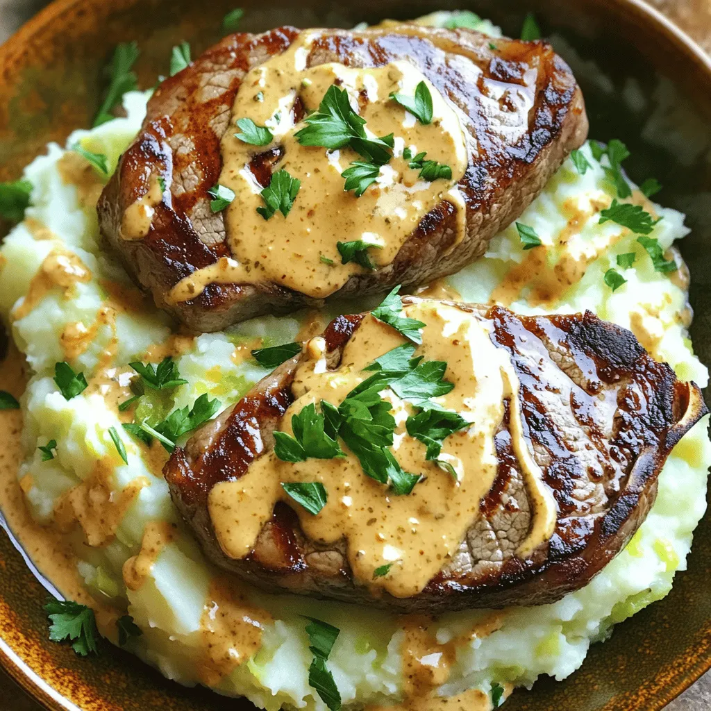 To make Gaelic Irish Steaks with Whiskey Cream and Colcannon, you need fresh, quality ingredients. For the steaks, I recommend using ribeye. This cut is juicy and flavorful, perfect for grilling. You will need two ribeye steaks, each about one inch thick. Season them with salt and pepper.