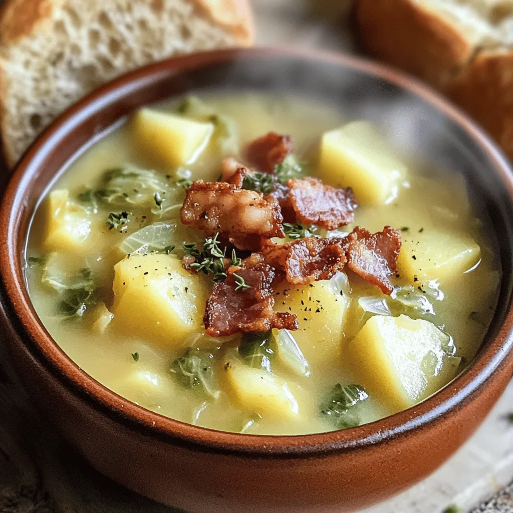 Irish Bacon, Cabbage, and Potato Soup is a warm hug in a bowl. The key ingredients make this soup rich and flavorful.
