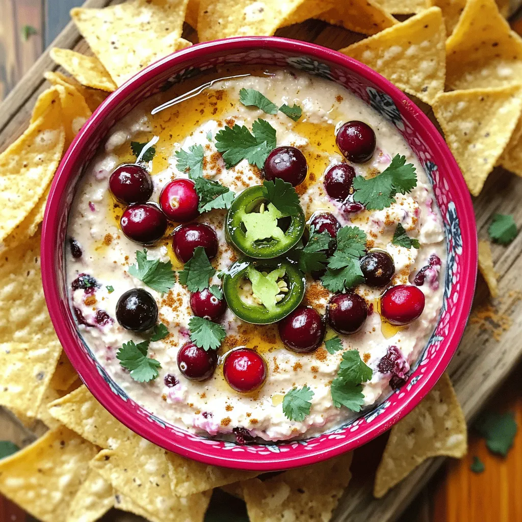 Cranberry Jalapeño Dip has a few key ingredients that make it special. The main ingredient is cranberries. You can use fresh or frozen. I love using fresh cranberries for their bright flavor. They give the dip a sweet and tart taste.