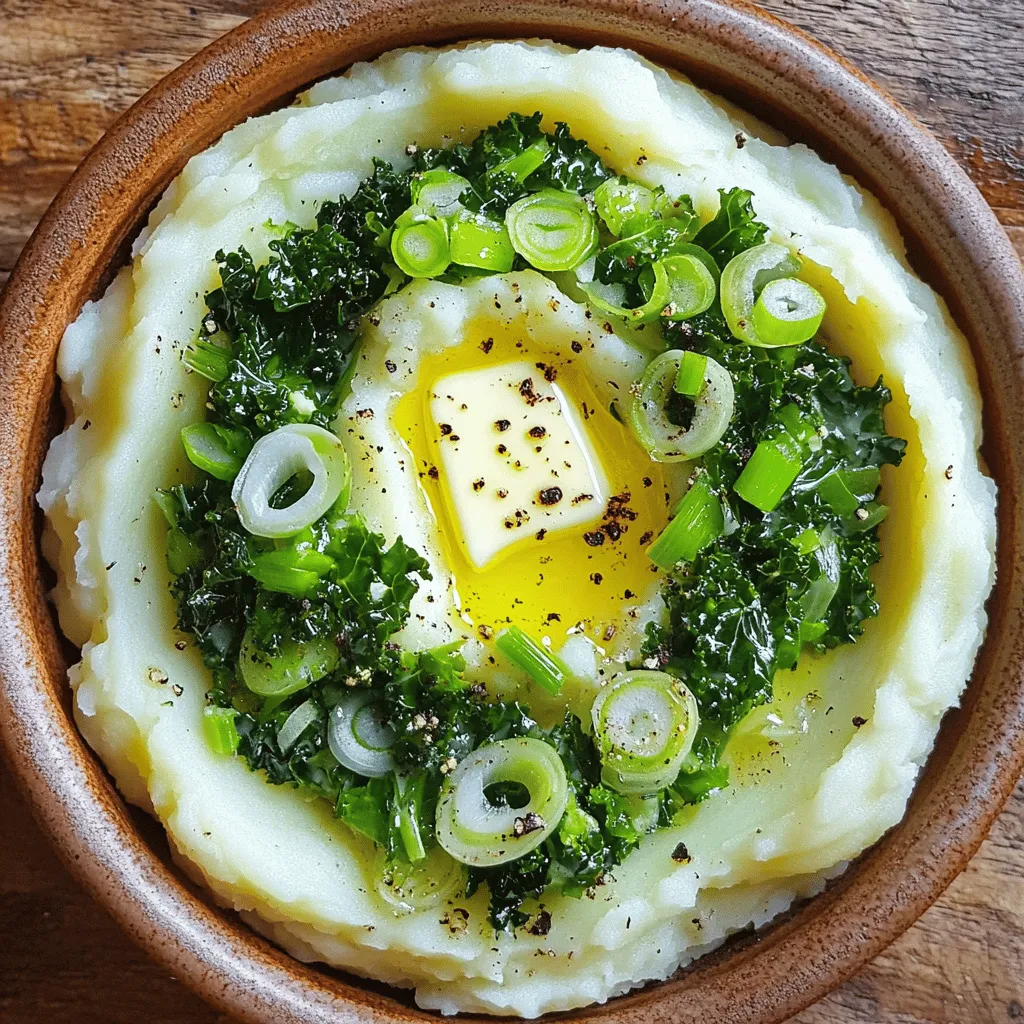 The main ingredients for colcannon are simple yet flavorful. You start with potatoes, usually Russet or Yukon Gold. These potatoes have the right texture for a creamy mash. You will need about 1 pound or 450 grams.